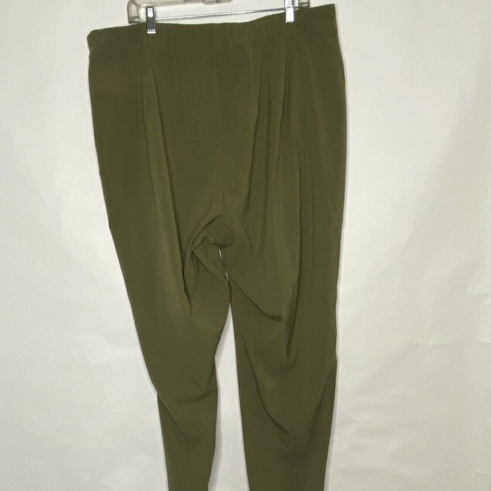 Poetic Justice Dress Pants Women 16 Green Stretch Cuffed Satin Animal Print
